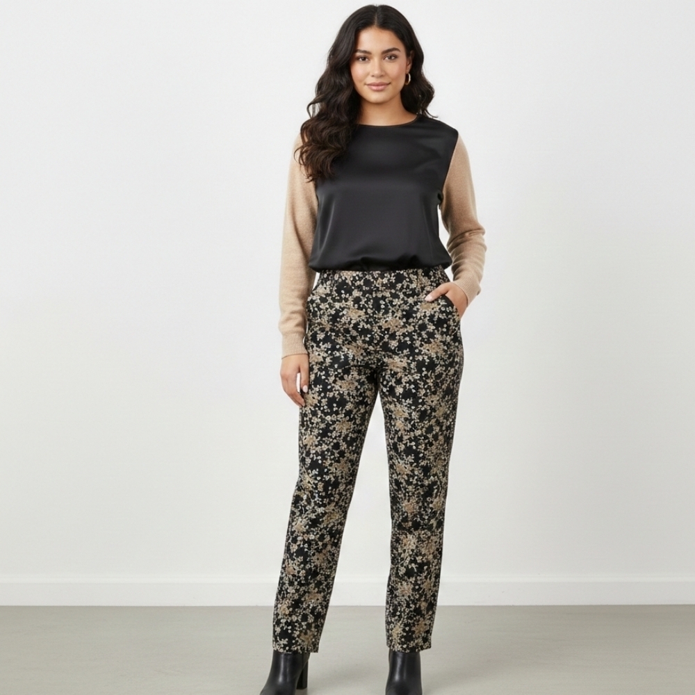 Floral Black and Tan Pants